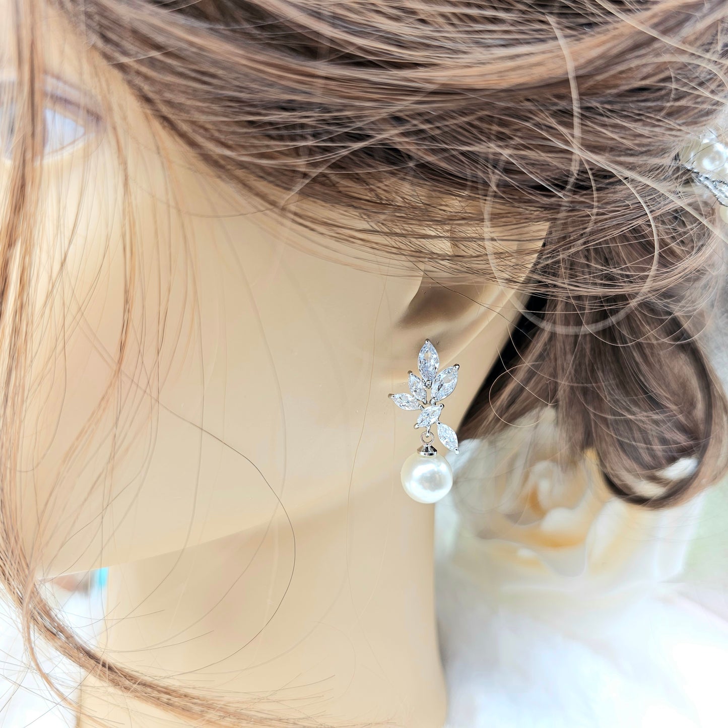 10MM Round Pearl With Leaf Earring, Necklace, Bracelet Set
