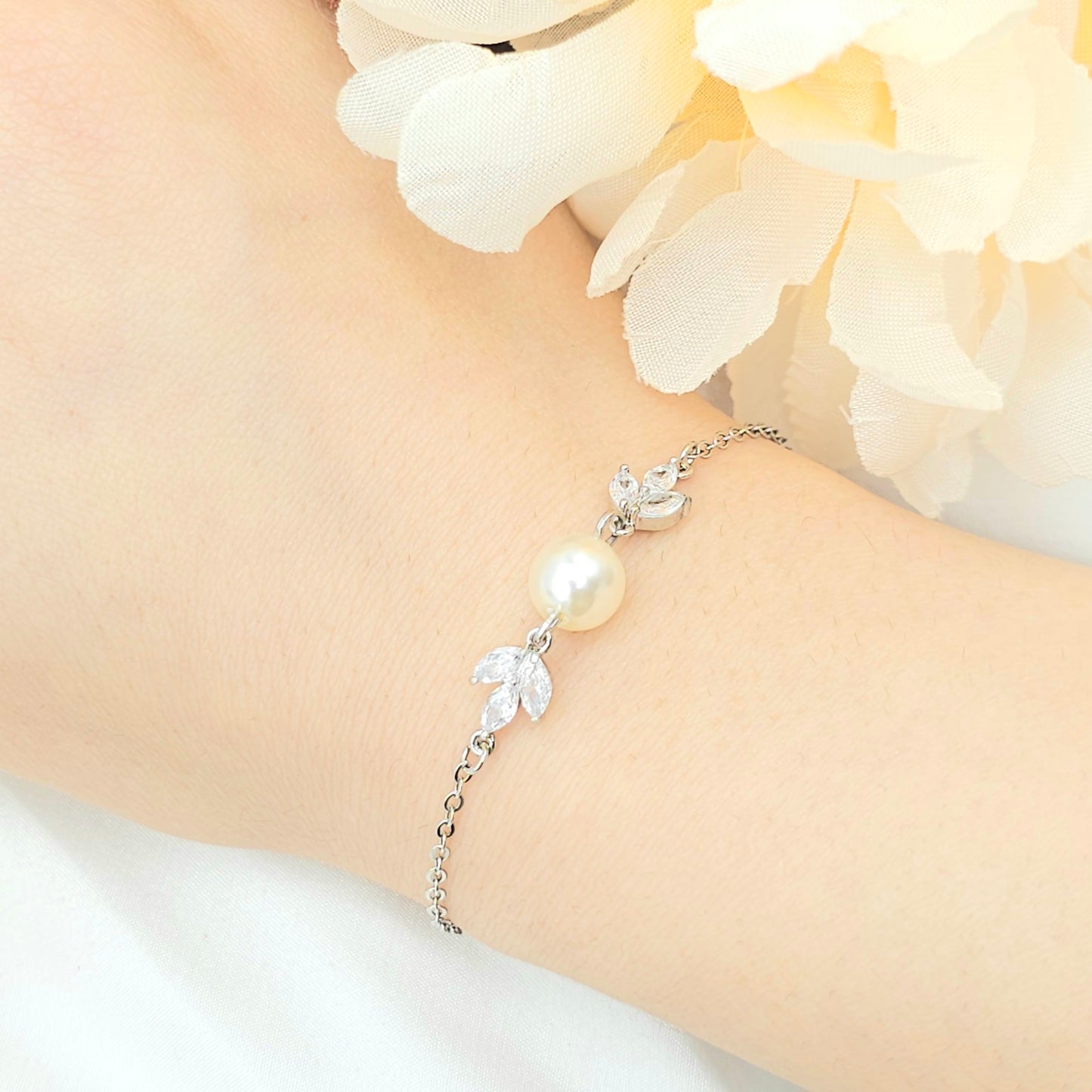 10MM Round Pearl With Leaf Earring, Necklace, Bracelet Set