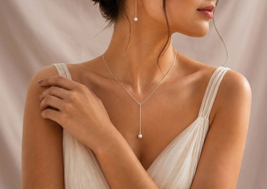 Bridesmaid Y-Necklace & Earring Set. Bridesmaid Jewelry Set. Wedding Jewelry Set. Daily jewelry.