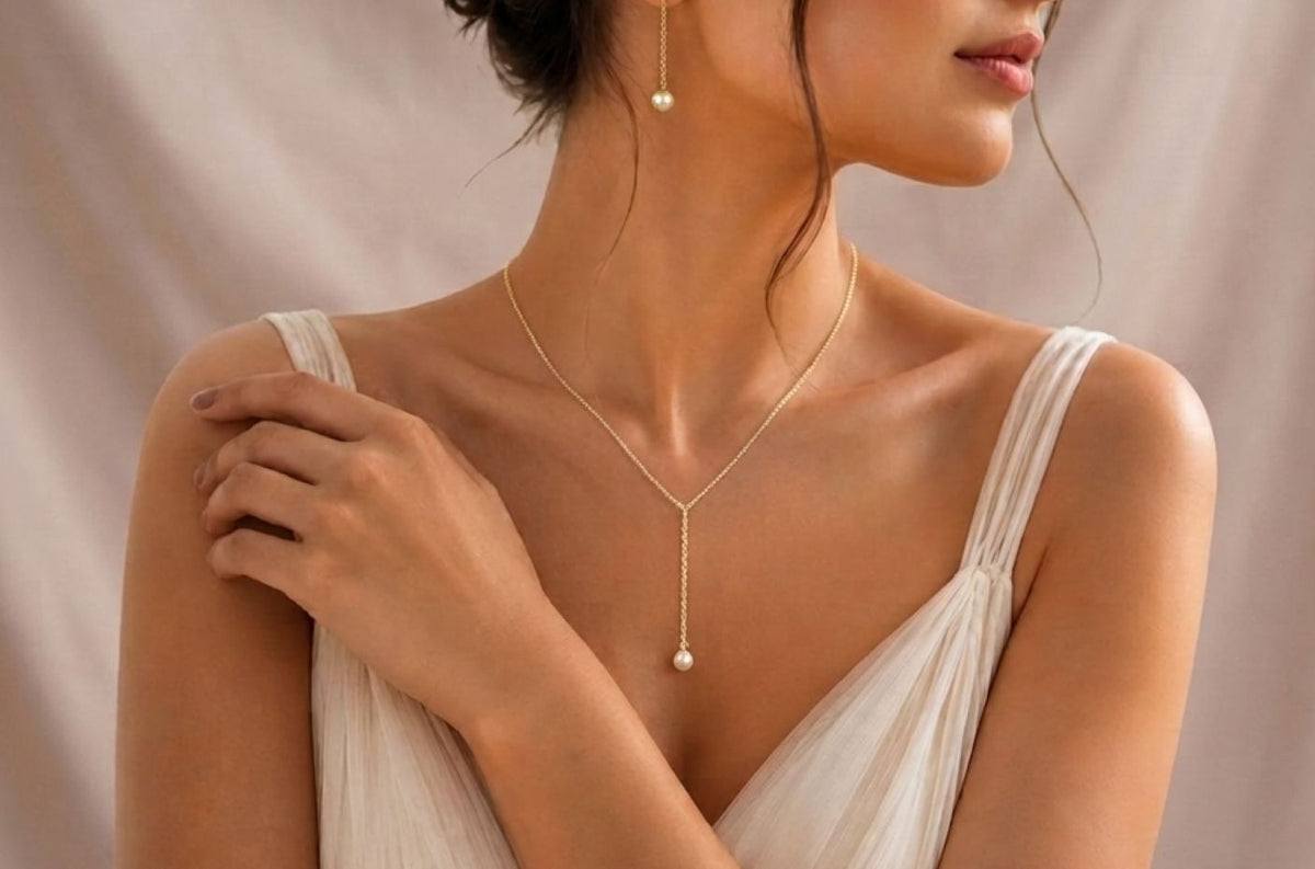 Bridesmaid Y-Necklace & Earring Set. Bridesmaid Jewelry Set. Wedding Jewelry Set. Daily jewelry.