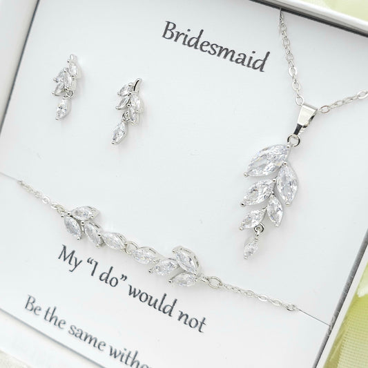 Minimalist SILVER, Gold ,ROSE GOLD Tiny Olive leaf Earring ,Necklace, bracelet Set.  Bridesmaid Jewelry .