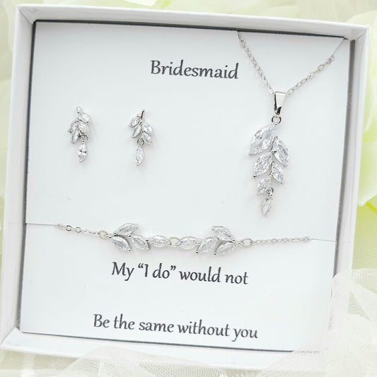 Minimalist SILVER, Gold ,ROSE GOLD Tiny Olive leaf Earring ,Necklace, bracelet Set.  Bridesmaid Jewelry .