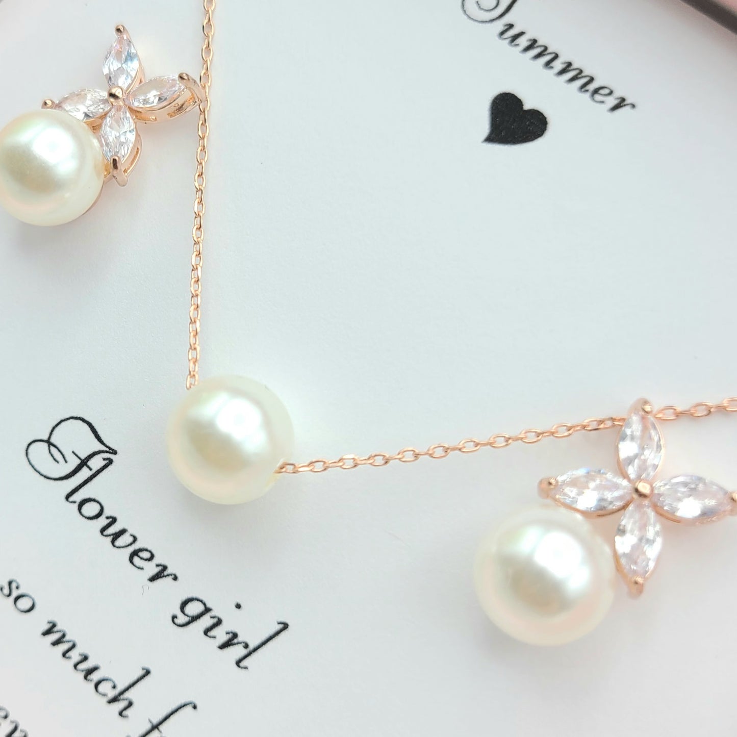 Flower Girl Gift. Flower Girl leaf Pearl Necklace & Earring Set. Rose gold Pearl Necklace and Earring. Bridesmaid pearl necklace Set.